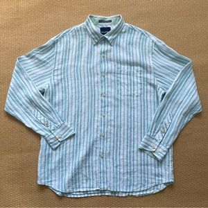 Tommy Bahama Linen Shirt Men’s Large White/Blue Stripes Long Sleeve